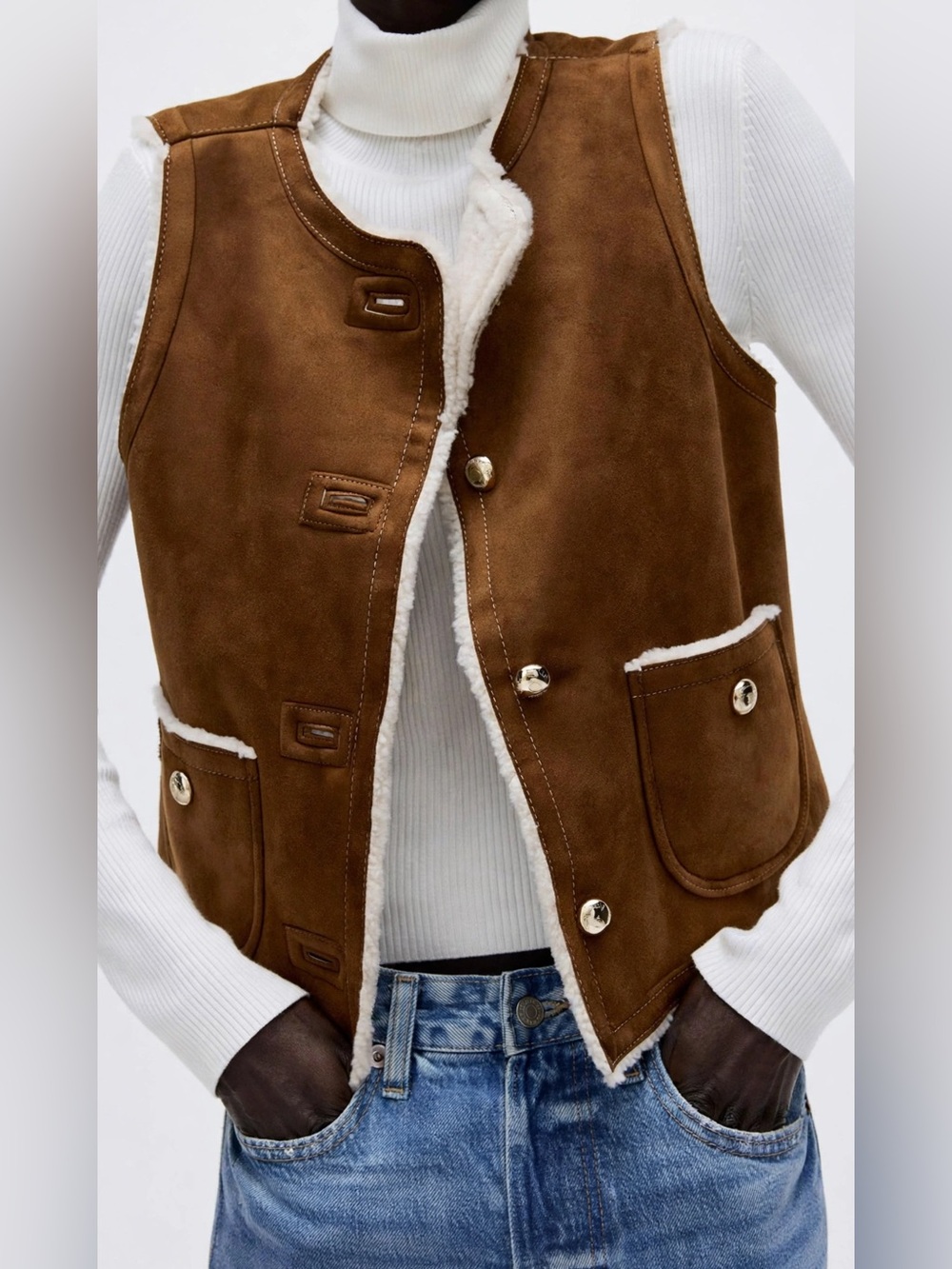 NWT H&M Size Medium Pile Lined Faux Suede Vest